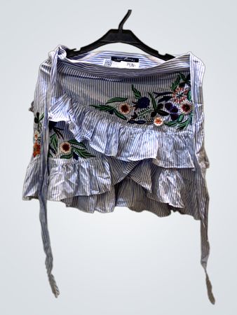 Zara Woman Gestreiftes Besticktes Rüschenshirt