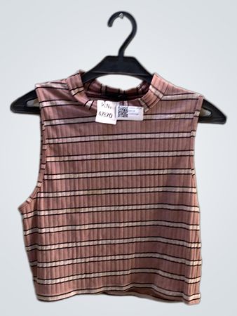 Faith Vintage Gestreiftes Stehkragen Ärmelloses Gekürztes Top
