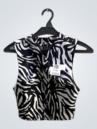 FaithVintage Ärmelloses Zebra-Print-Mock-Neck-Crop-Top