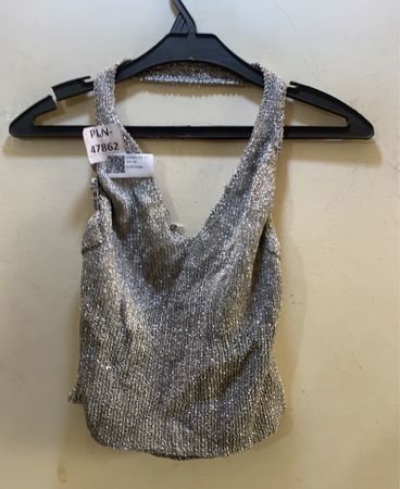 FaithVintage Silber Metallic Strick Haltertop