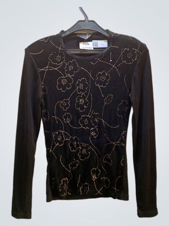 Rodeo Paris Schwarzes Floral Langarm-Top