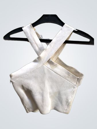 FaithVintage Creme Rippstrick Halter-Neck Crop Top