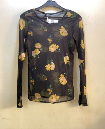 New Look Schwarzes Floral-Netz Langarmtop
