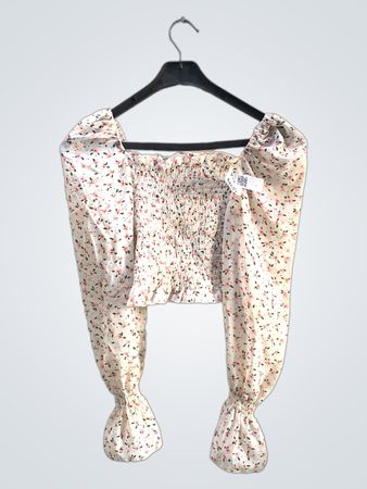 FaithVintage Blumengemusterte Smocking Quadrat-Ausschnitt Puffärmels Oberteil