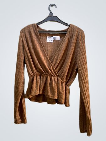 Braunes geripptes Peplum-Wickeloberteil