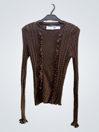 Zara Knit Brauner Langärmeliger Rüschensweater