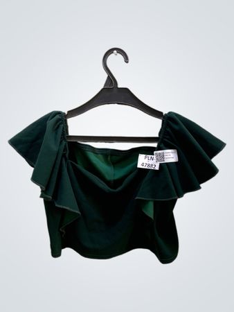 FaithVintage Grünes Off-Shoulder Rüschenshirt