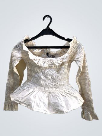 FaithVintage Weiße Smock-Peplum-Bluse