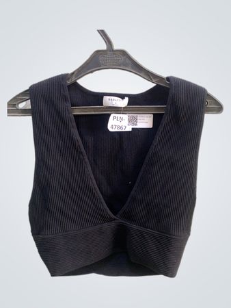 BABATON Schwarzes geripptes V-Ausschnitt ärmelloses Crop-Top