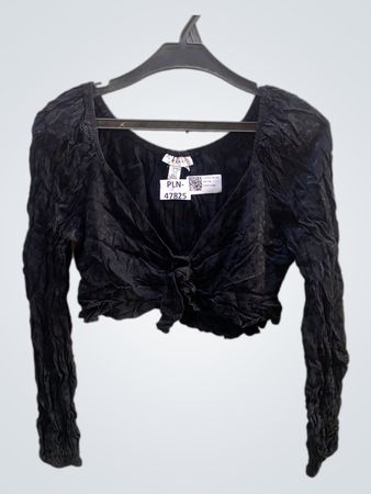 Topshop Schwarzes Zersetztes Samt Langarm Cropped Top