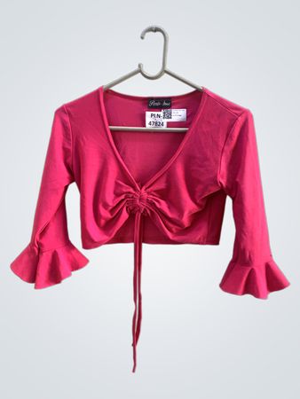 Paris Zoo Pink Rüschen Vorderseite Cropped Top mit Glockenärmeln