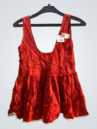 Rotes Peplum-Top mit weißen Spitzenbesatz