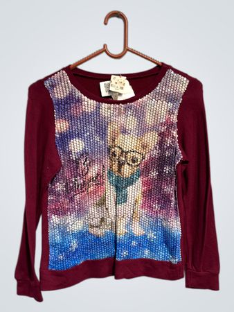 BELLE du JOUR Mädchen Langarm Pailletten Hund Grafik Rundhalsausschnitt Sweatshirt