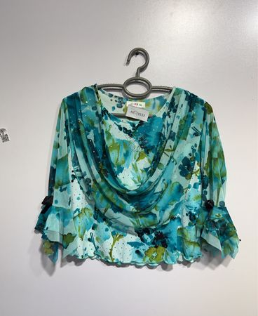 Regenbogen Blumenmuster Bluse mit Schalkragen