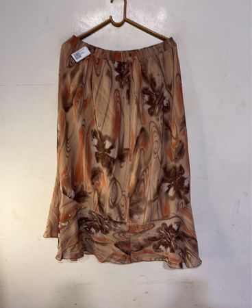 Beige Floral Print Midi-Rock