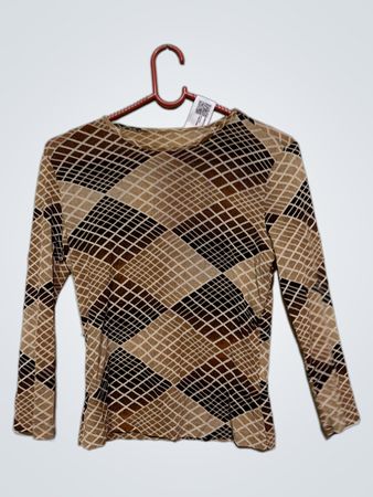 Braun und Beige Diamantmuster Langarmoberteil