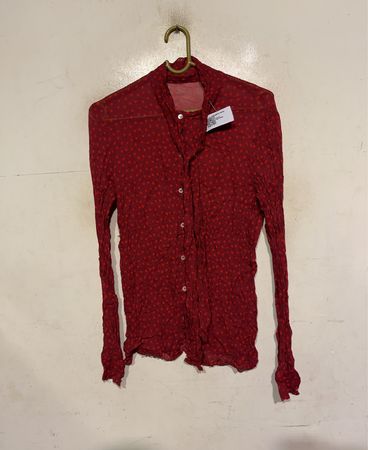Rotes Polka-Dot Langarmhemd mit Schleifenkragen