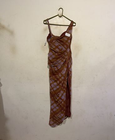 Braun und lila Batik gerafftes Kleid