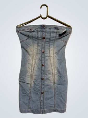 Jeans-Trägerloses Kleid mit Knöpfen