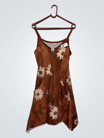 Braun Kleid mit Gänseblümchen- und Schmetterlingsdruck