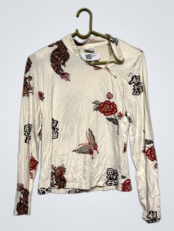 Salko Weißes Langarmoberteil mit Drachen- und Blumenmuster
