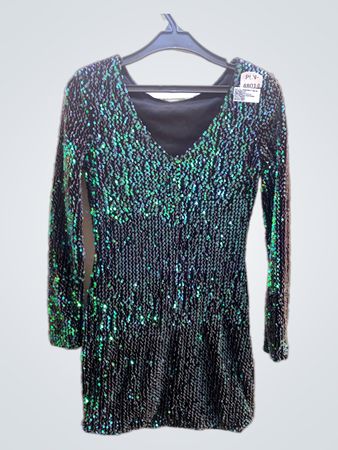 Pailletten Langarm-V-Ausschnitt Mini-Kleid
