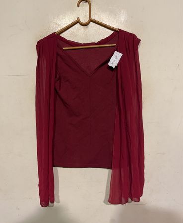 Maroon Sheer Overlay Top