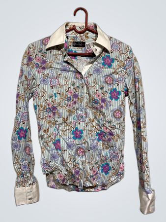 Steve line Damen Blütenranken Gestreifte Knopfleiste Shirt