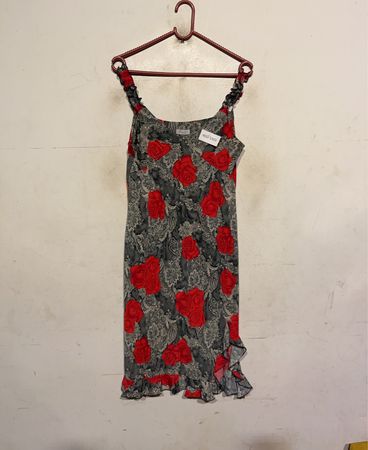 Fokus Damen Maxikleid mit rotem Rosenmuster