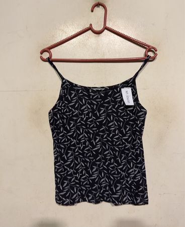 SUCHITA Black Leaf Print Spaghetti Strap Tank Top