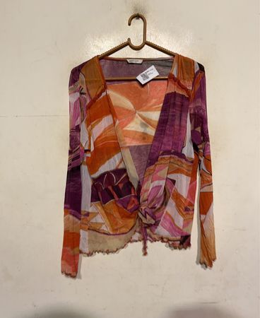 Lewinger Printed Mesh Tie Front Top