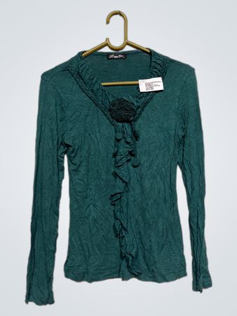 Trendie Damen grüne Langarmbluse mit Rüschendetail