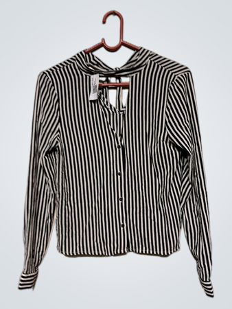 Schwarz-weiße gestreifte Bluse mit Bindeband-Detail