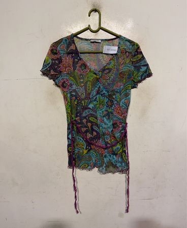 MORE & MORE Damen Bedrucktes Kurzarm V-Ausschnitt Top