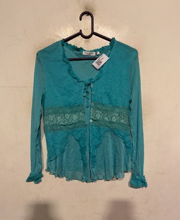 YOULINE Teal Lace Trim Cardigan