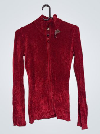 Roter Zip-Up Mock Neck Velour Pullover
