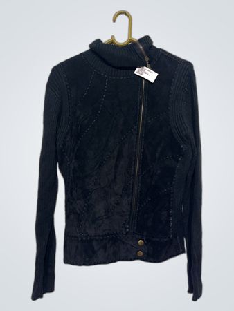 SURVIVE Schwarzer gesteppter Reißverschluss-Pullover