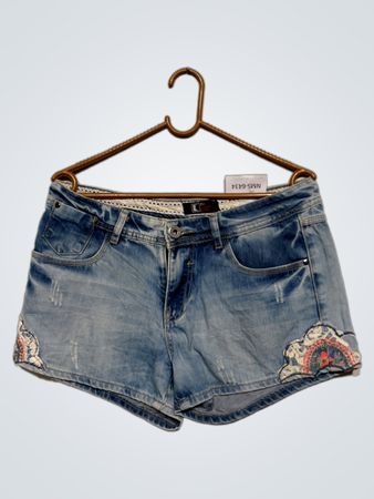 INFLATION Damen Denim-Shorts mit besticktem Saum