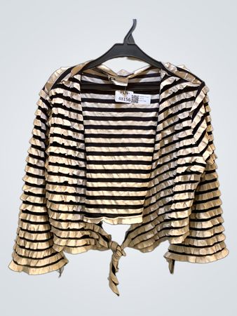 EUROFASHION gestreifter Rüschenshirt-Kardigan mit Bindeband