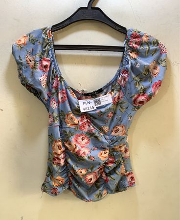 Ambiance Blue Floral Print Ruched Puff Sleeve Top