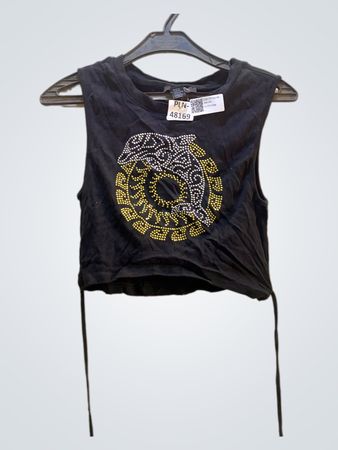 Black Crop Top with Embellished Graphic