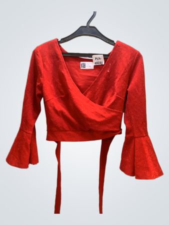 Roter Glitzer Glockenärmel Wickeloberteil