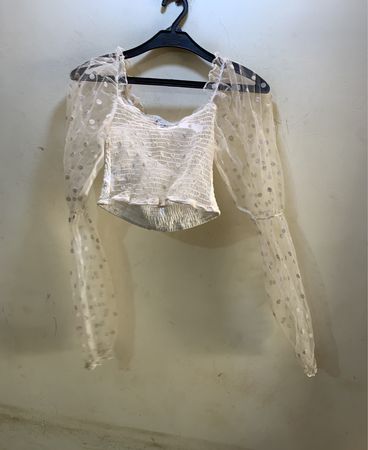 EillyBazar Transparente Polka Dots Puffärmel Top