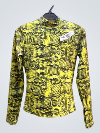 FaithVintage Gelbes Schlangenprint Mock Neck Langarmoberteil