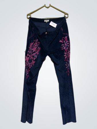 Fergie Kent Navy Velvet Bestickte Schlaghose