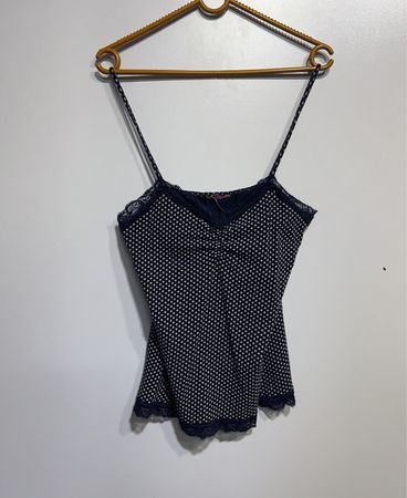 Navy Polka Dot Spaghetti-Top mit Spitze