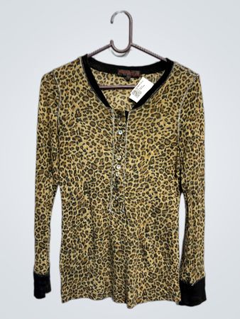 Leopardenmuster Langarm-Henley