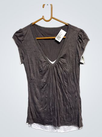 Damen Braun Geschichtetes V-Ausschnitt T-Shirt