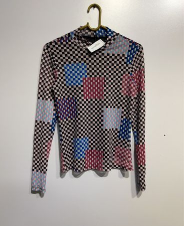 Mock Neck Langarmshirt mit Karomuster