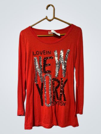 Lovein New York Pailletten Langarmhemd